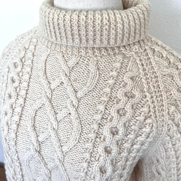70's Carbery Irish Wool - Chunky Cream Sweater - Fisherman Knit- Size Medium - Picture 3 of 14